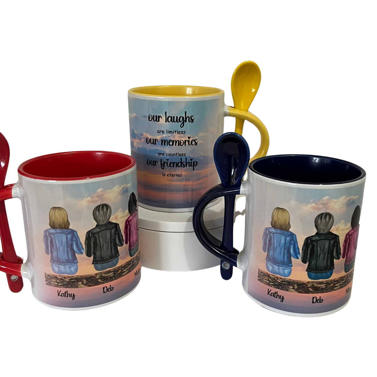 Coffee Mugs with Photos and Matching Spoons, Personalized Ceramic Mugs