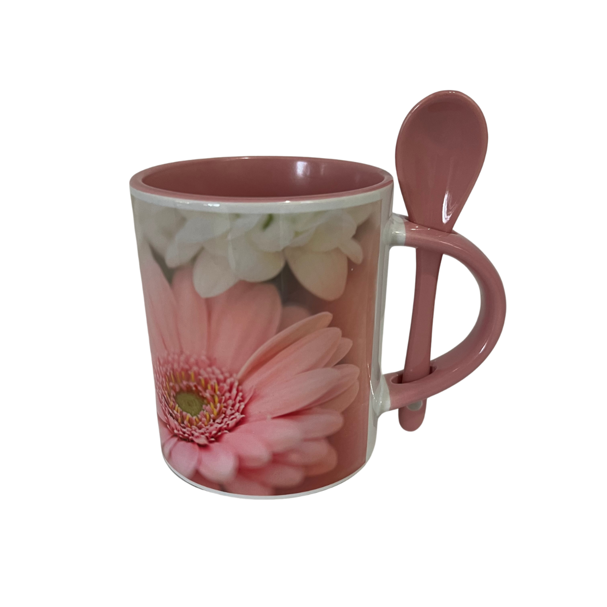 Coffee Mugs with Photos and Matching Spoons, Personalized Ceramic Mugs