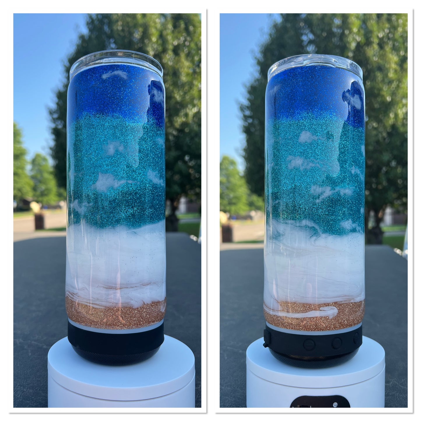 Custom-Made Beach Themed Tumbler, Beach Tumbler with Speaker, Cup with Speaker, Personalized Beach Tumbler