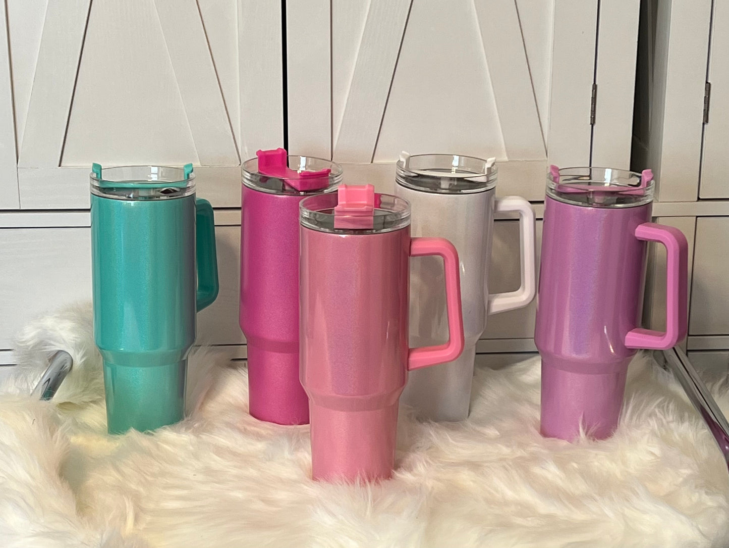 40oz Tumbler with handle~ Travel Cup with lid and straw~ Blank tumbler for sublimation~ Vibrant 40oz Holographic Tumblers