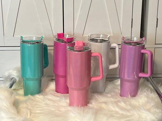 40oz Tumbler with handle~ Travel Cup with lid and straw~ Blank tumbler for sublimation~ Vibrant 40oz Holographic Tumblers