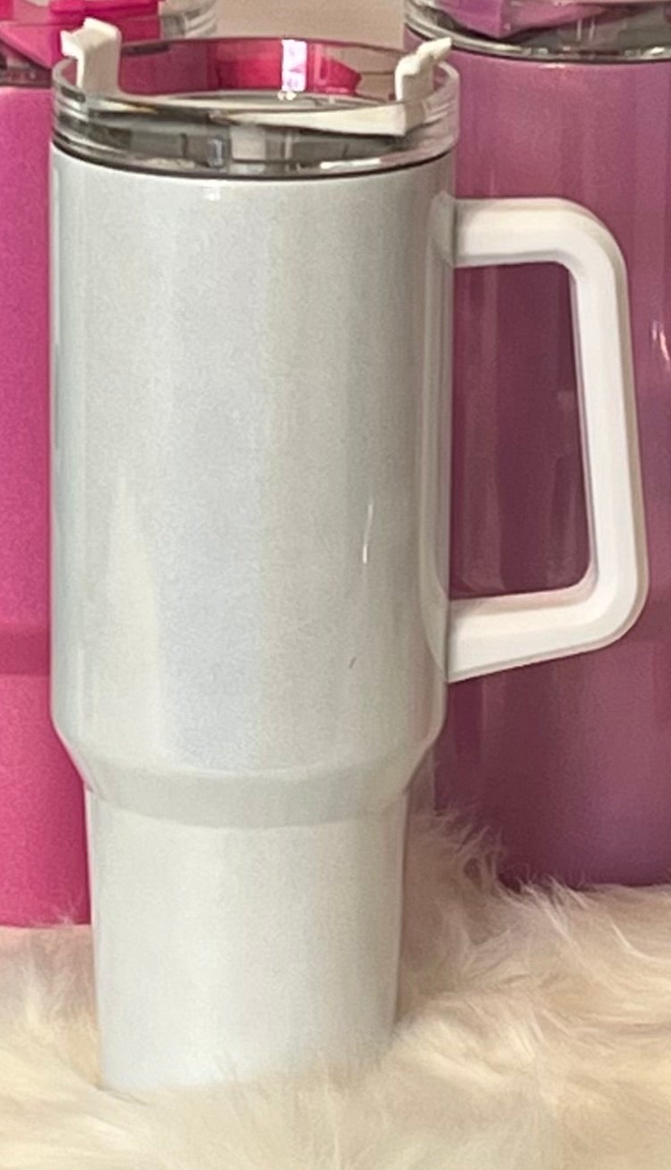 40oz Tumbler with handle~ Travel Cup with lid and straw~ Blank tumbler for sublimation~ Vibrant 40oz Holographic Tumblers