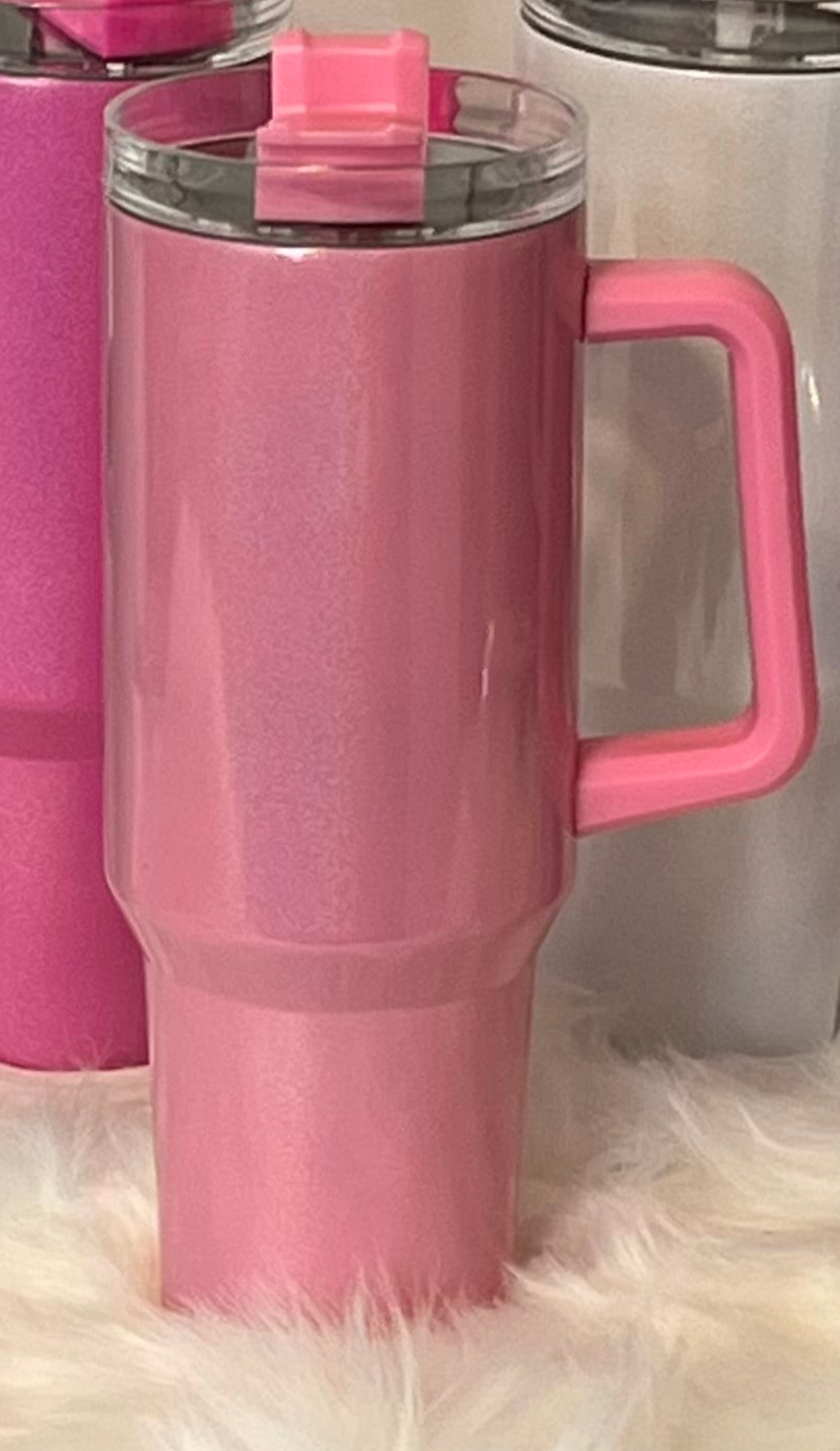 40oz Tumbler with handle~ Travel Cup with lid and straw~ Blank tumbler for sublimation~ Vibrant 40oz Holographic Tumblers