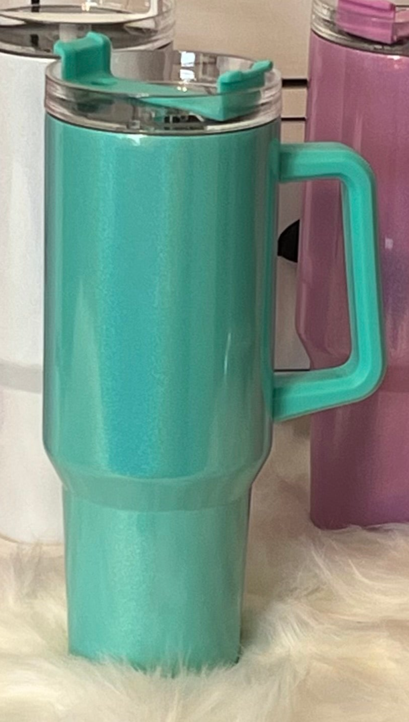 40oz Tumbler with handle~ Travel Cup with lid and straw~ Blank tumbler for sublimation~ Vibrant 40oz Holographic Tumblers