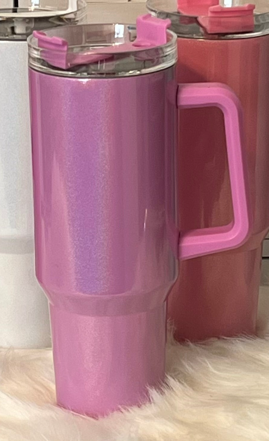 40oz Tumbler with handle~ Travel Cup with lid and straw~ Blank tumbler for sublimation~ Vibrant 40oz Holographic Tumblers
