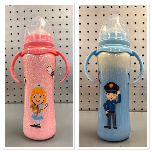 Pink stainless steel baby bottle, Blue stainless steel baby bottle, Custom baby bottle, Nurse baby bottle, Police baby bottle