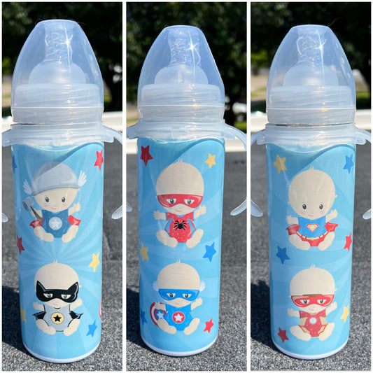Super heroes baby bottle, Stainless steel baby bottle, Baby shower gift, baby spider man, baby Batman, baby Superman, baby Captain America